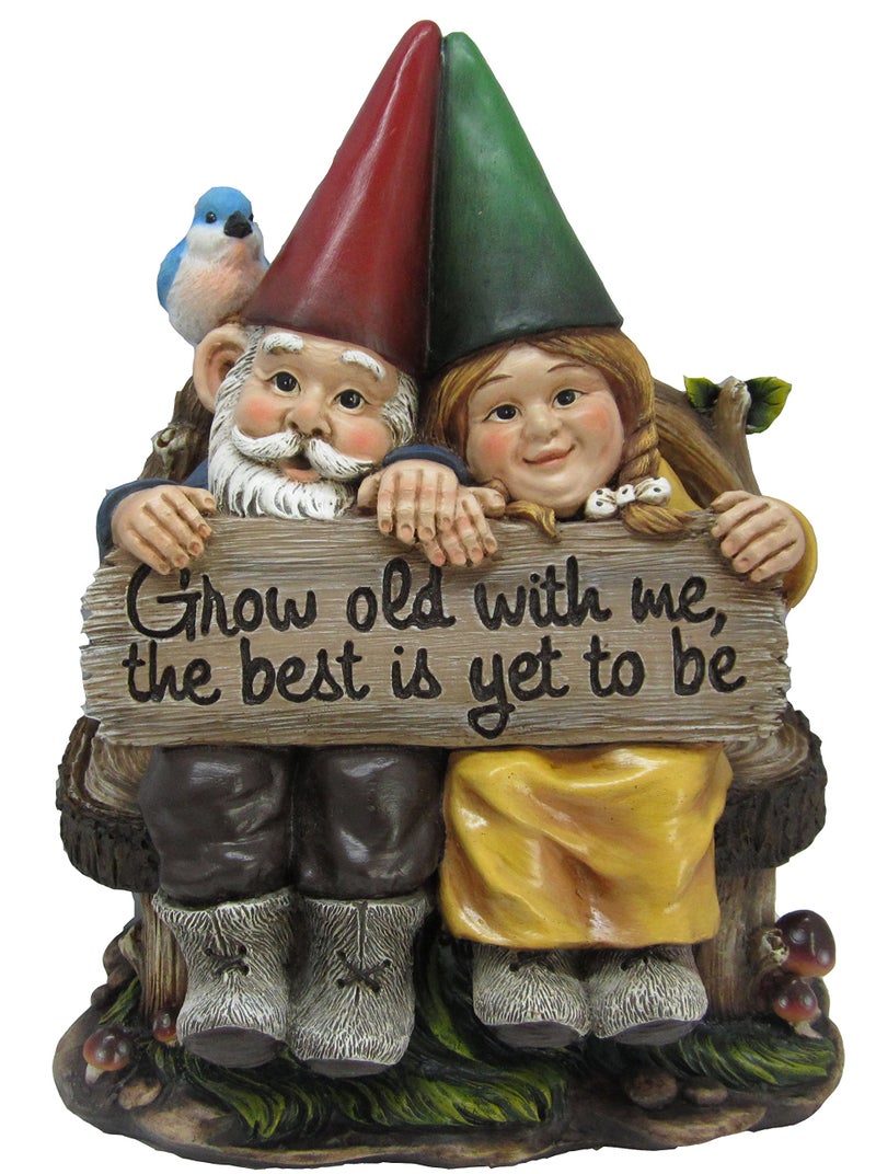 Grow Old with Me Mr and Mrs Gnome Couple Statue 11" Tall for Patio Garden Lawn Home Decor Figurine